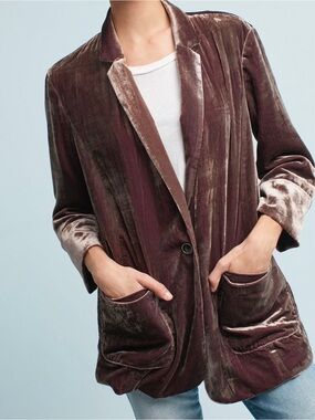 Anthropologie Cartonnier Velvet Blazer Jacket in Mauve Size Small